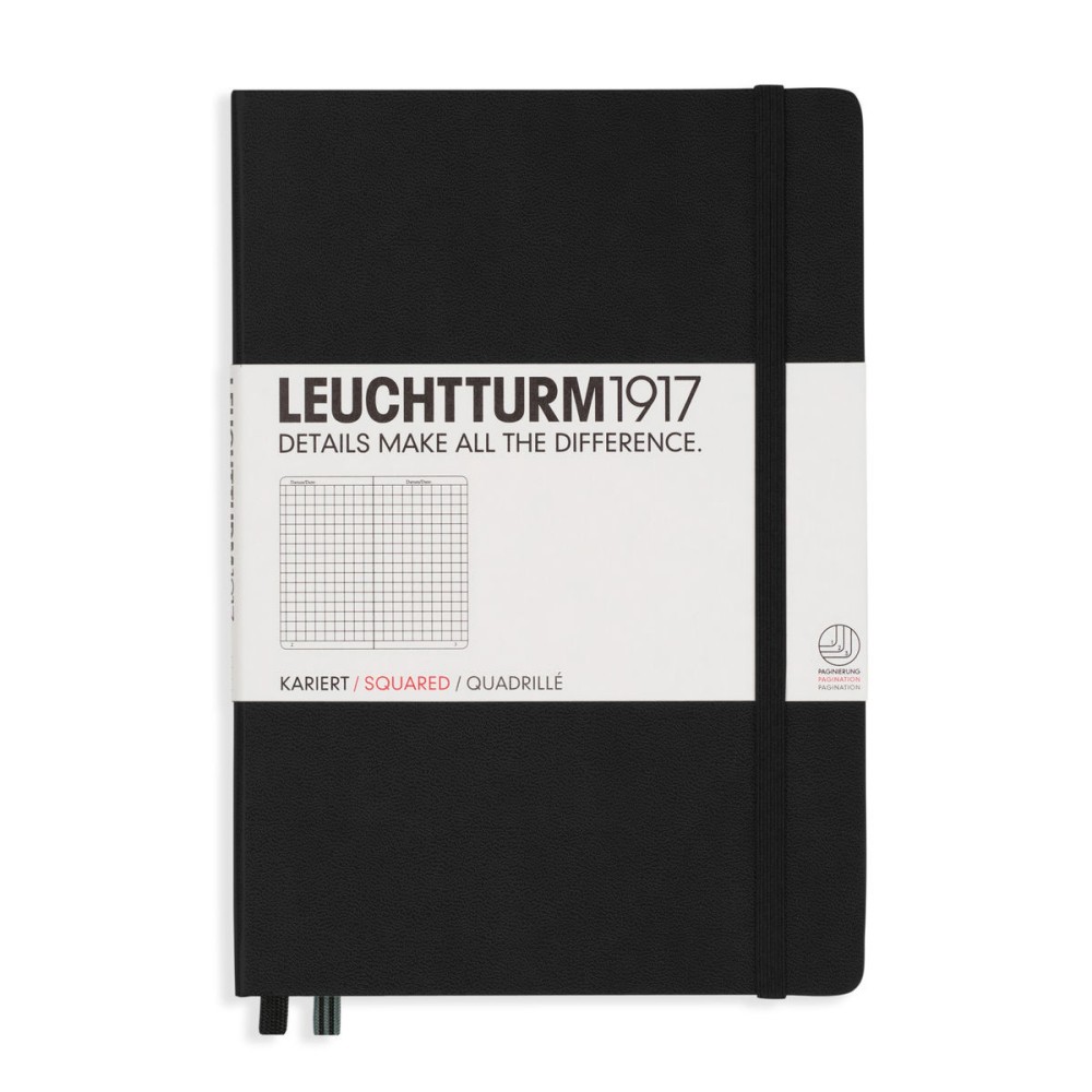 Notatnik - Leuchtturm1917 - w kratkę, czarny, twarda okładka, A5